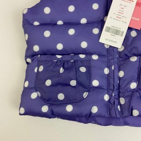 Gymboree Girls Size 2T Purple Polka Dot Hooded Puffer Vest Fur Trim NWT - Picture 4 of 6